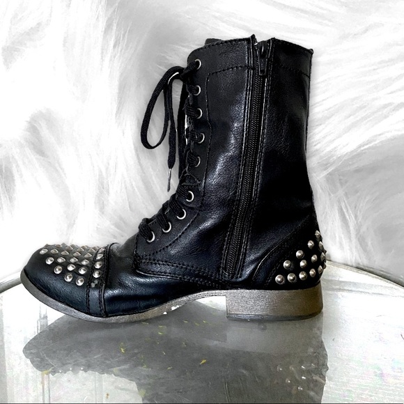 Vegan Leather Studded Combat Boots - Picture 1 of 4